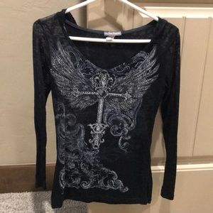 Black Long Sleeve with Hood Cross Top